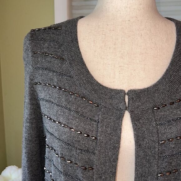 Talbots Grey w beading Lambswool Cardigan sweater Women’s S New w Tags - Picture 3 of 16